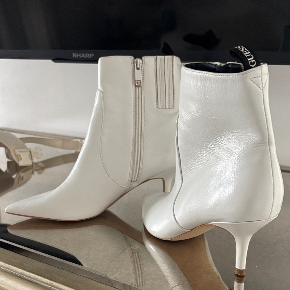 Guess Sleek White Heeled Ankle Boots Leather